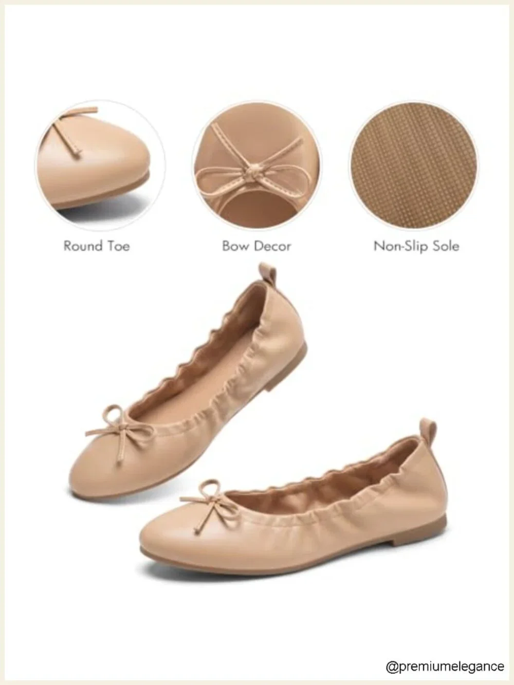 Faux Leather Bow Ballet Flats, Cushioned Arch Support Work Shoe
